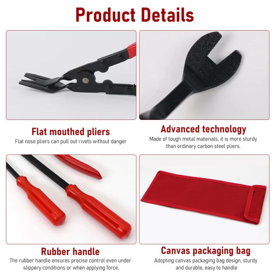 3 Pcs Clip Pliers Set & Fastener Remover – Heavy Duty Auto Upholstery Repair Tool Kit with Storage Bag for Car, Panel, Dashboard, Plastic Fasteners 3 Pcs Clip Pliers Set & Fastener Remover – Heavy Duty Auto Upholstery Repair Tool Kit with Storage Bag for Car, Panel, Dashboard, Plastic Fasteners