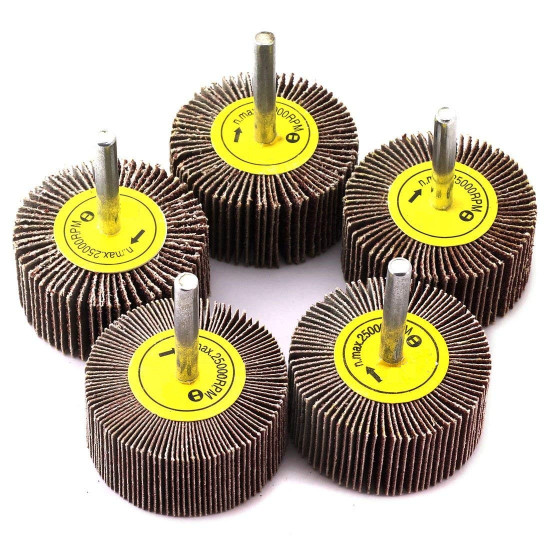 50mm x 25mm x 6mm 60 Grit Emery Cloth Grinding Flap Wheel Polish Discs – Set of 5 Pcs