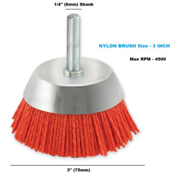 3" Nylon Bristle Polish Cup Brush, 1/4" Shank to Remove Rust, Corrosion, Paint Surface Preparation