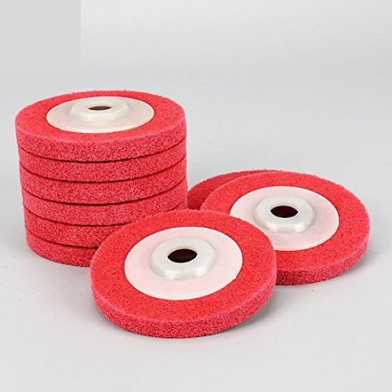 Nylon Fiber Buffing Wheel (Non-woven Fabric) for deburring, cleaning, matt polish and surface protection (4 Inch Red) - Pack of 3