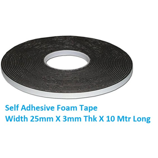 Single Sided Gasket Foam Tape, Black, 25 mm Width x 3 mm Thickness x 9 Meter Length