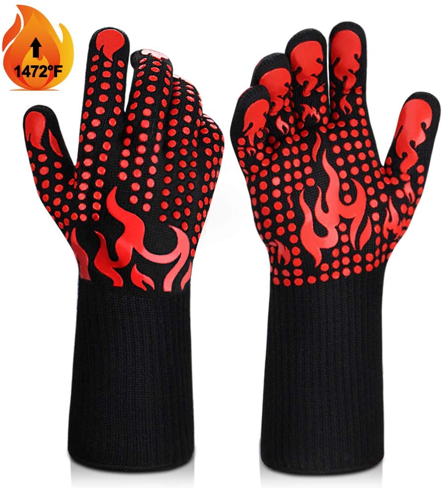 Grilling DEYAN BBQ Gloves Smoker Baking Kitchen Silicone Non-Slip Oven Mitts Black Cut Resistant Cooking Gloves for Barbecue 12 Inch 1472℉ Extreme Heat Resistant Grill Gloves 1 Pair 