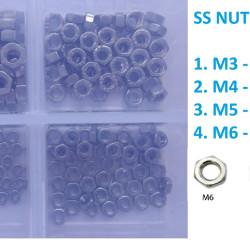 Stainless Steel Grade 202 Hex Nut 200 pcs, M3 / M4 / M5 / M6 Assortment Set Kit