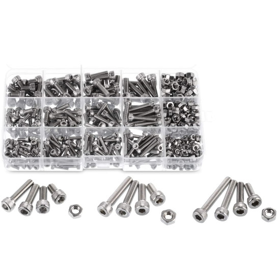 Stainless Steel Allen Hex Socket Head Cap Screws & Nut 280 pcs, M3/M4/ M5 Assortment Set Kit