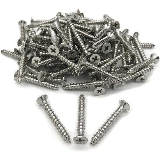 8X35 (D 4.2mm) Flat Head, Phillips Drive, Self Drilling, Stainless Steel Drywall Gypsum Screws with Plastic Box (100 Pcs)