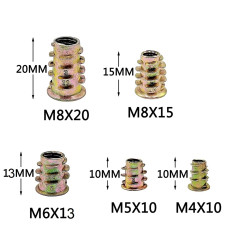 100 Pieces 5 Sizes M4/ M5 /M6 /M8 Metric Threaded Inserts Nuts D Nut Tool Kit for Wood Furniture Zinc Alloy Nuts Wood Inserts Bolts Fastener for Wood
