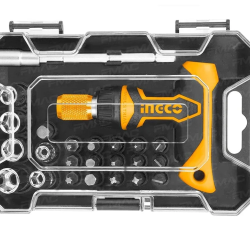 Ingco 24 Pcs Ratcheting Screwdriver Set, Ratchet and Bit Set Multipurpose Repair T-Handle Wrench Set