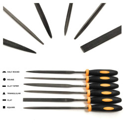 6 Piece Needle File Set 140mm / 5.5 inch with Handle, for Metal Wood Carving Glass Jewelry Engraving Hobby Crafts Tool