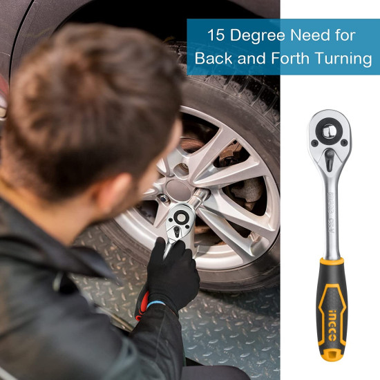 ½ Inch Drive Quick Release Tooth Ratchet, Socket Ratchet Wrench, Ratchet handle Mechanics Socket Spanner Quick Fast Release with Grip Handle