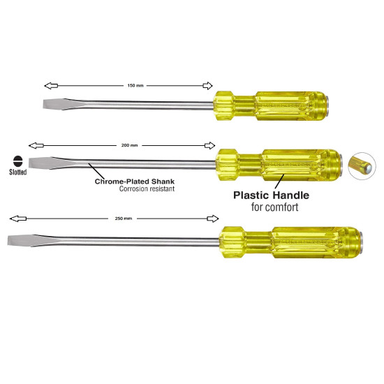 Striking screwdriver (8x150, 8x200, 8x250 mm) - Set of 3 Pieces, Yellow