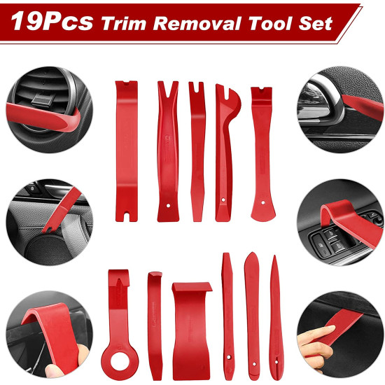 19PCS Auto Trim Removal Tool Kit, Pry Tool Set, Car Panel Tool Stereo Removal, Auto Clip Pliers Fastener with Storage Bag