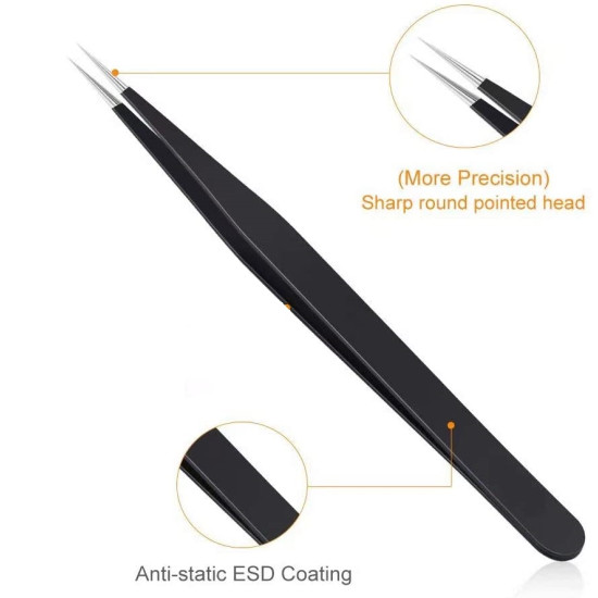 GSK Cut® 3 PCS Precision Tweezers Set, Upgraded Anti-Static Stainless Steel Curved of Tweezers, for Electronics, Laboratory Work, Jewelry-Making, Craft, Soldering