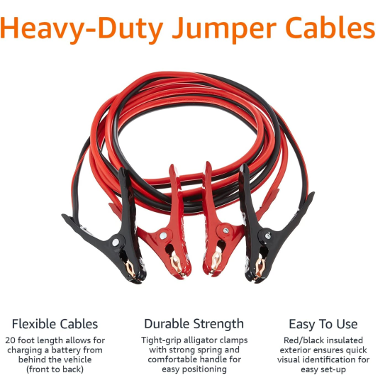 Jumper Cables for Car Battery, Heavy Duty Automotive Booster Cables for Jump Starting Dead or Weak Batteries with Carrying Bag Included