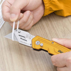 Folding Utility Knife, Stainless Steel Box Cutter with 6 Quick Change SK5 Blades for Cutting Box, Paper Bag, Carton, Cloth, Carpet 