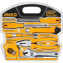 Hand Tool 7-Pieces Set including 7-inch combo pliers, tester, adjustable wrench, snap blade, SL5.5 & PH1 screwdriver, measuring tape