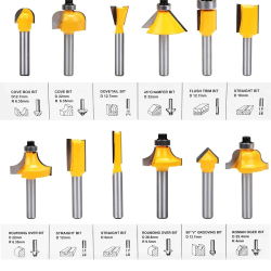  12PCS 1/4"(6.35mm) Router Bits Set Professional Shank Tungsten Carbide Router Bit Cutter Set with Wooden Case for Wood Milling Cutter Carbide Cutting Wood Tool