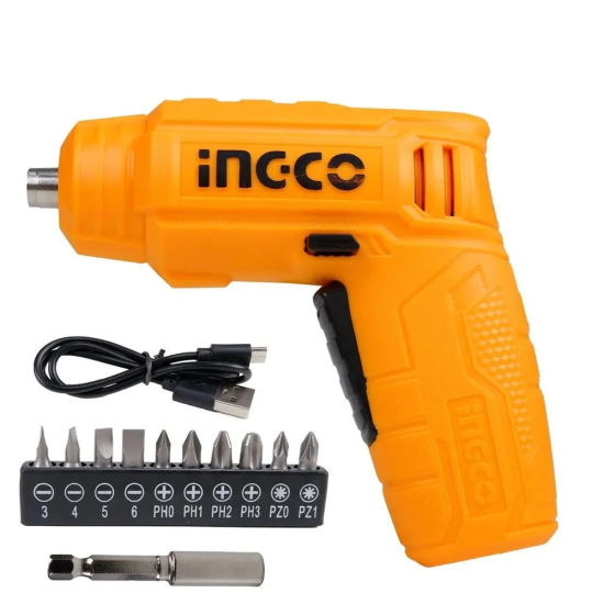 Lithium-Ion 4V Cordless Screwdriver, Powered Screwdriver LED Rechargeable Handy Drill Screwdriver with 11 pc Accessories, 1pcs Magnetic Bit Holder