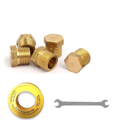 1/4" BSP Male Pipe Plug Thread Socket Plug Brass Fitting Hex Thread Socket Pipe Fitting Plug (Pack of 5) for Plumbing, Hydraulic fitting with Teflon Tape & Spanner