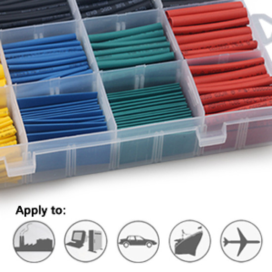 530 Pcs 2:1 Heat Shrink Tubing Tube Sleeving Wrap Cable Wire 5 Color 8 Size