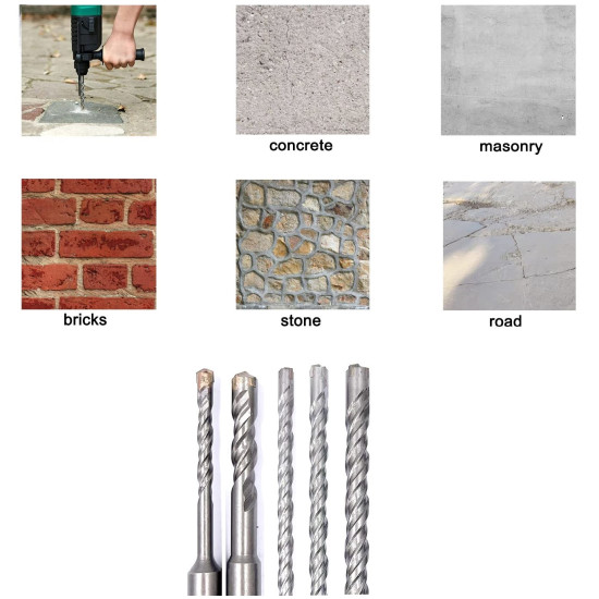 5 Pcs set SDS Plus Hammer Drill Bits Set for Concrete Brick, Block, Stone, Masonry