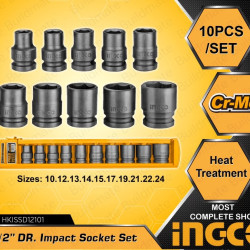 10PCS 1/2" DR. Impact Socket Set Material: 10, 12, 13, 14, 15, 17, 19, 21, 22, 24 mm Cr-Mo Hex Impact Socket Set Home tools | Mechanical| Automobile| Industrial Tools | Power Tools 