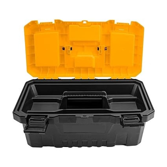 Plastic Tool Storage Box - Tool Organizer Storage Box for Hand Tool Kit Screwdriver, Wrench, Hammer, Home Stuff Storage Mini Hardware Tool (14 Inch Yellow/Black) with one hand Snap Latch 