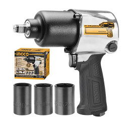 Twin Hammer Air Impact Wrench ½” 450 ft-lbs. 5-Speed with 3 Sockets (17, 19, 21)
