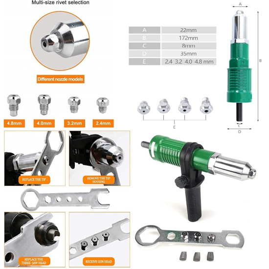 Electric Riveter Conversion Connector attachment for hand drill Machine POP rivet gun adaptor riveting tool Suitable for 2.4 to 4.8mm Blind Rivets sizes