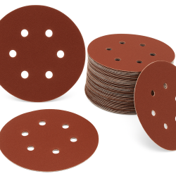 6-Inch Round Sanding Discs – 120 Grit, 50 Pcs | Hook & Loop Backed Sandpaper | Orbital Sander Compatible | Aluminium Oxide | 6-Hole Design for Wood, Metal, Paint & Varnish