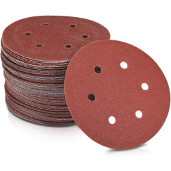 6-Inch Round Sanding Discs – 120 Grit, 50 Pcs | Hook & Loop Backed Sandpaper | Orbital Sander Compatible | Aluminium Oxide | 6-Hole Design for Wood, Metal, Paint & Varnish