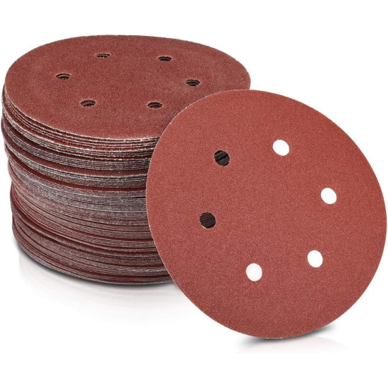 6-Inch Round Sanding Discs – 120 Grit, 50 Pcs | Hook & Loop Backed Sandpaper | Orbital Sander Compatible | Aluminium Oxide | 6-Hole Design for Wood, Metal, Paint & Varnish