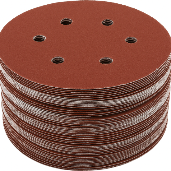 6-Inch Round Sanding Discs – 120 Grit, 50 Pcs | Hook & Loop Backed Sandpaper | Orbital Sander Compatible | Aluminium Oxide | 6-Hole Design for Wood, Metal, Paint & Varnish