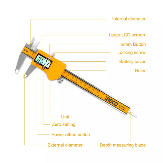 Digital Caliper, Measuring Tool, Stainless Steel Vernier Caliper Digital Micrometer with Large LCD Screen, 0-200mm Range, 0.01mm Reading, Caliper Tool for DIY, Household, Construction work.
