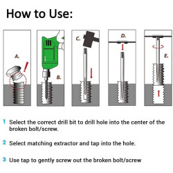 Damaged Screw Extractor Breakage Bolt Extractor Drill Bits Guide Set Broken Easy Out Fastener Kit (Set of 5 Pieces)