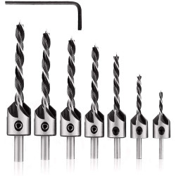 Countersink Drill Bits, 7pcs Woodworking Chamfer Countersink Drill Bits Set, for Woodworking 3 4 5 6 7 8 10mm with Hex Key