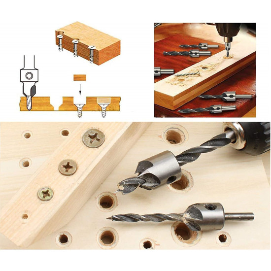 Counter Sink Bit for Wood High Speed Steel 7Pcs Countersink Drill Bit Carpentry Reamer with Hex Key Wrench for Plastic Wood DIY Wood 