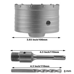 Wall Hole Drill Bit 100mm Concrete Cement Stone Hole Saw Cutter Round Shank for Wall, Concrete, Brick, Stone, Cement