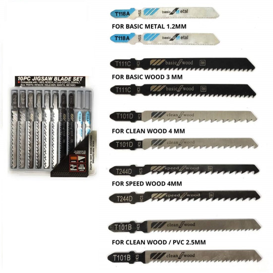 10 pc Heavy Duty Jigsaw Blades Set for Metal/Wood cutting/Acrylic Cutter