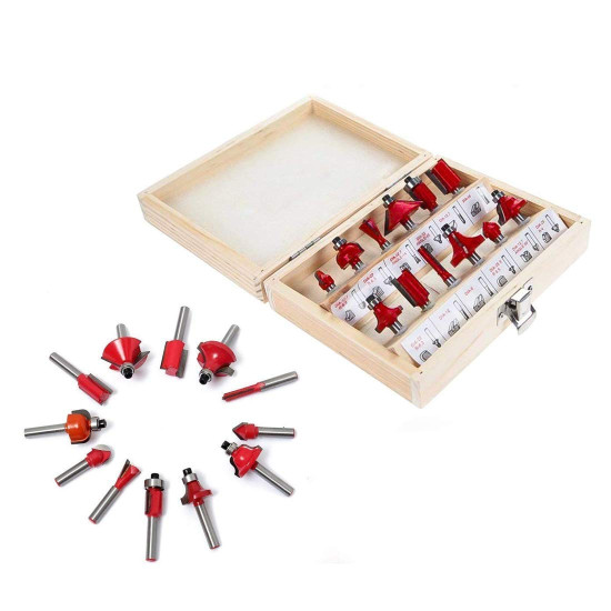 12pcs Premium Router/Trimmer Bit Set with Wooden Box for Wood Working